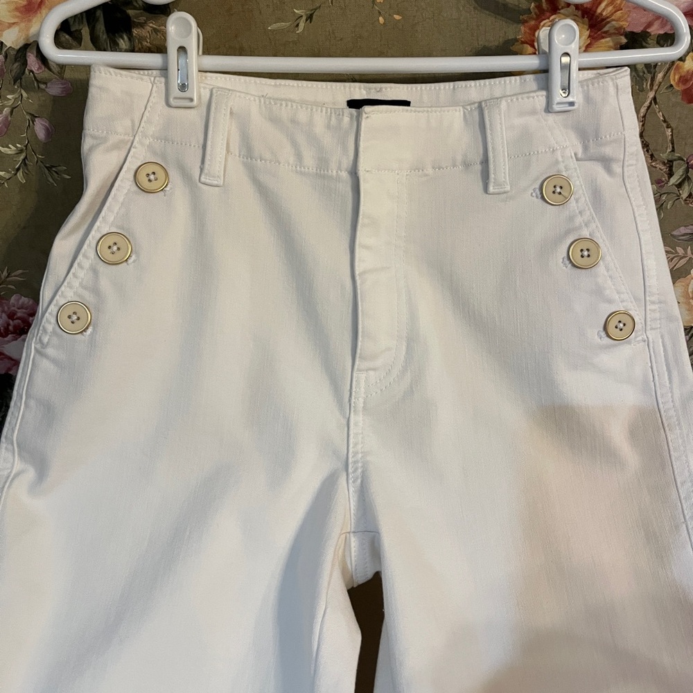 Talbots Women’s Sailor White Button-Accent Trousers Size 2 Wide Leg Jean